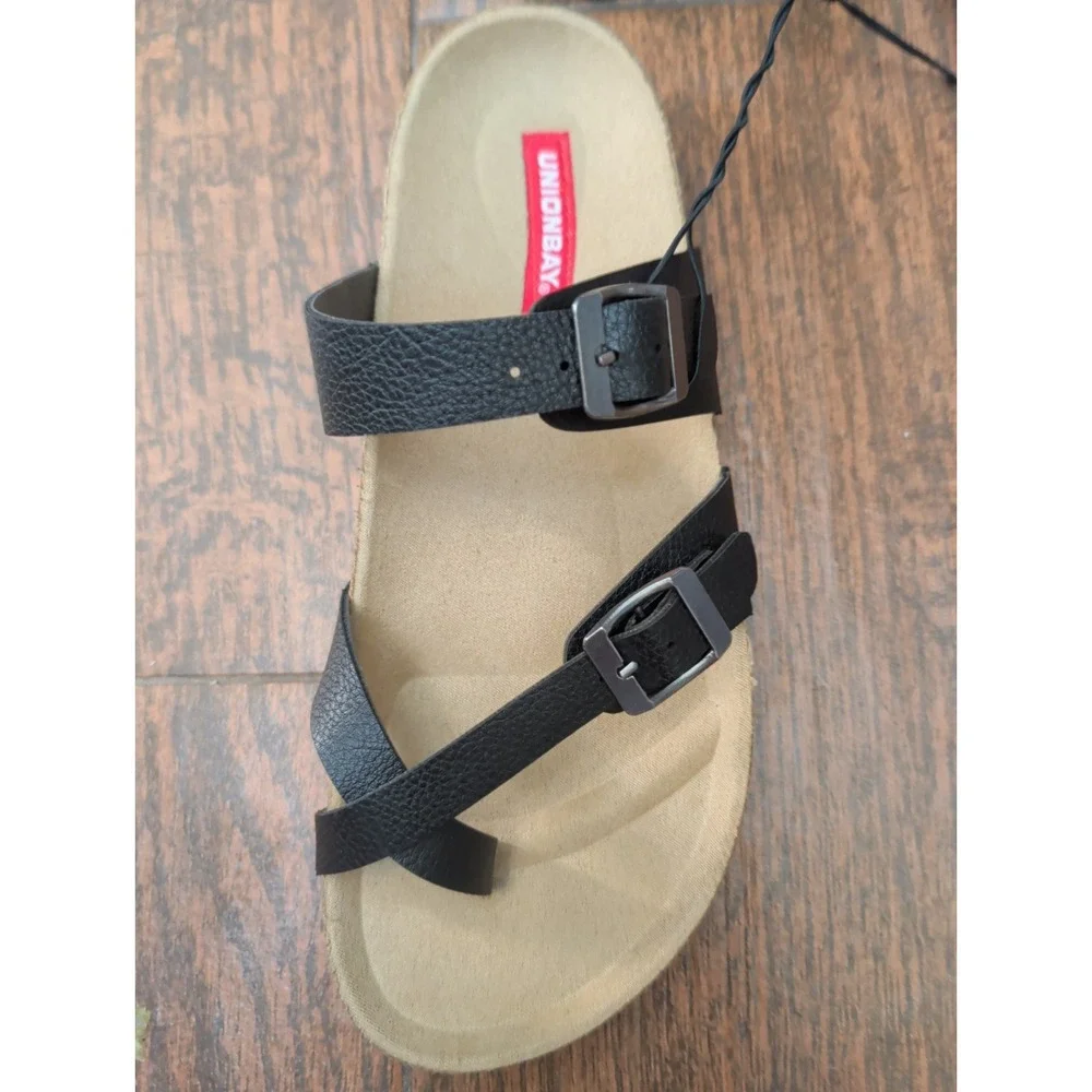 Unionbay Melody Womens Black Multi Strap Buckle Slip On Sandal 6.5M 5HFMELO